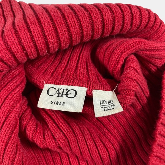 Cato Girls Red Turtleneck Knit Sweater Dress Short Sleeve Tie Waist Womens Large - Picture 4 of 6